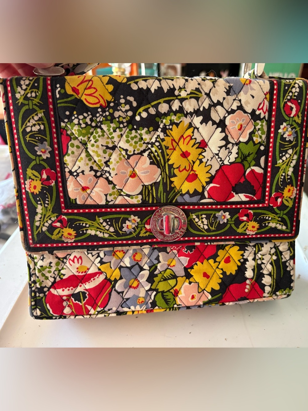 Vera Bradley Black Quilted Floral Crossbody with Multicolor Blooms